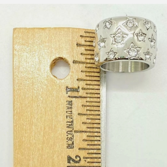 New Emma Skye Stainless Steel Crystal Star-Studded Wide Band Ring. - Picture 7 of 12